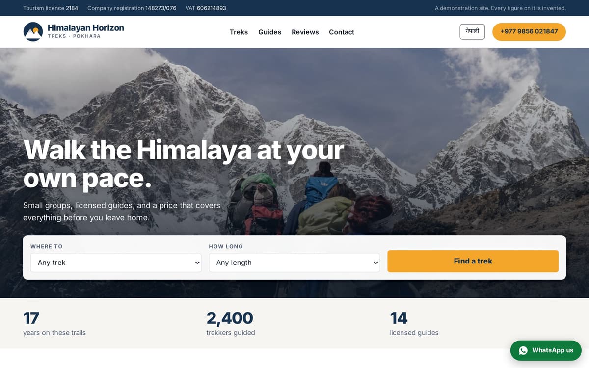 The home page of Himalayan Horizon Treks